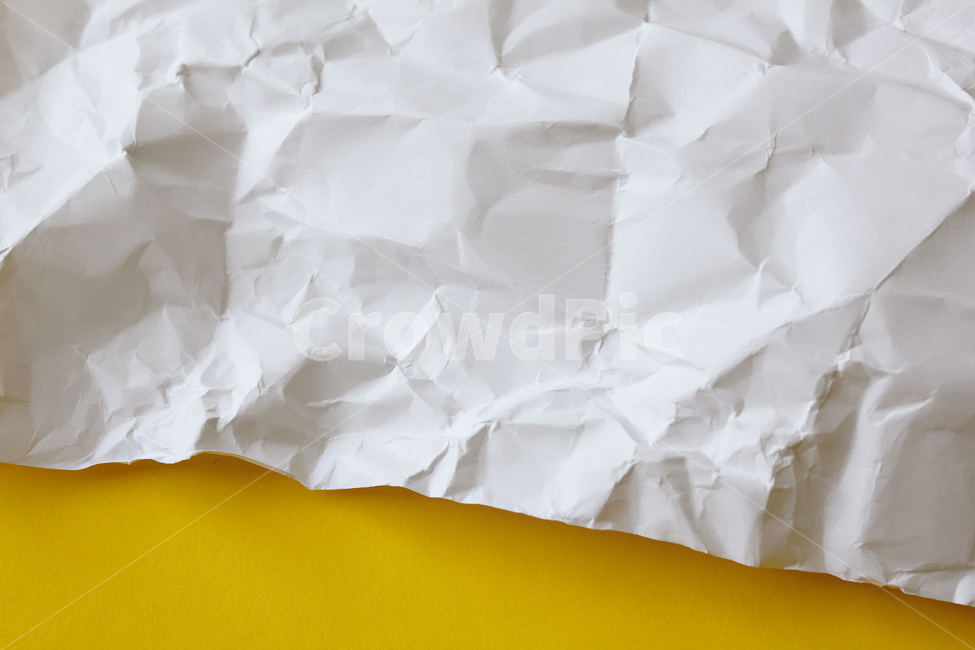 top view,old,yellow,top angle,White,paper,crumpled,white,wrinkled
