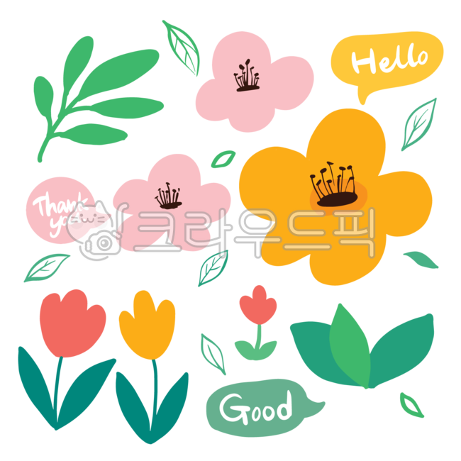 hi,Tulip,nature,sticker,png,label,leaf,cute,flower,spring,speech bubble,Dakku,Dakku Sticker,calligraphy