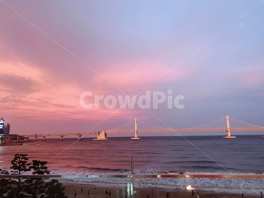 광안리,노을,분홍색노을,다리,바다