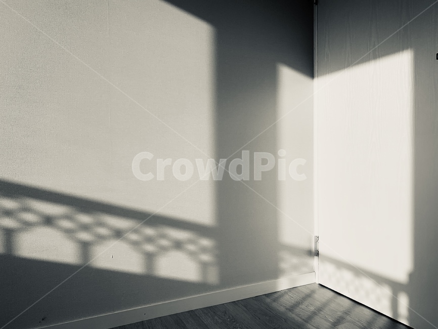아침,햇빛,창문,난간,그림자,방,실버톤,실루엣,그림자,silhouette,shadow