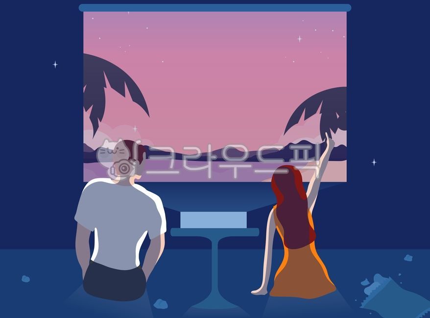 일러스트,백그라운드,활용,디자인,웹,계절,여름,시즌,포스터,표지,인쇄,배경,편집,레이어,심플,디자인소스,소스,배너,배경일러스트,홈캉스,코로나,빔프로젝트,휴양지,감자칩,과자,캐릭터,남자,여자,커플,그래픽,일러스트레이션,graphic,illustration