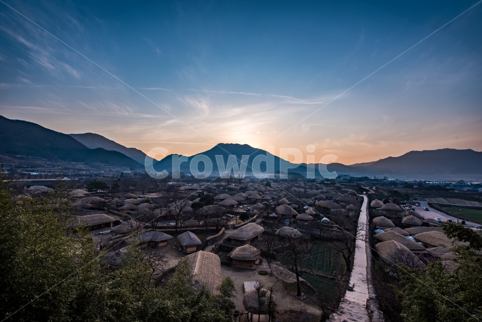 일출,민속마을,색감,감성,하늘,시골,마을,풍경,landscape,country,rural,town,한국전통,한국문화,korean traditional,korean culture
