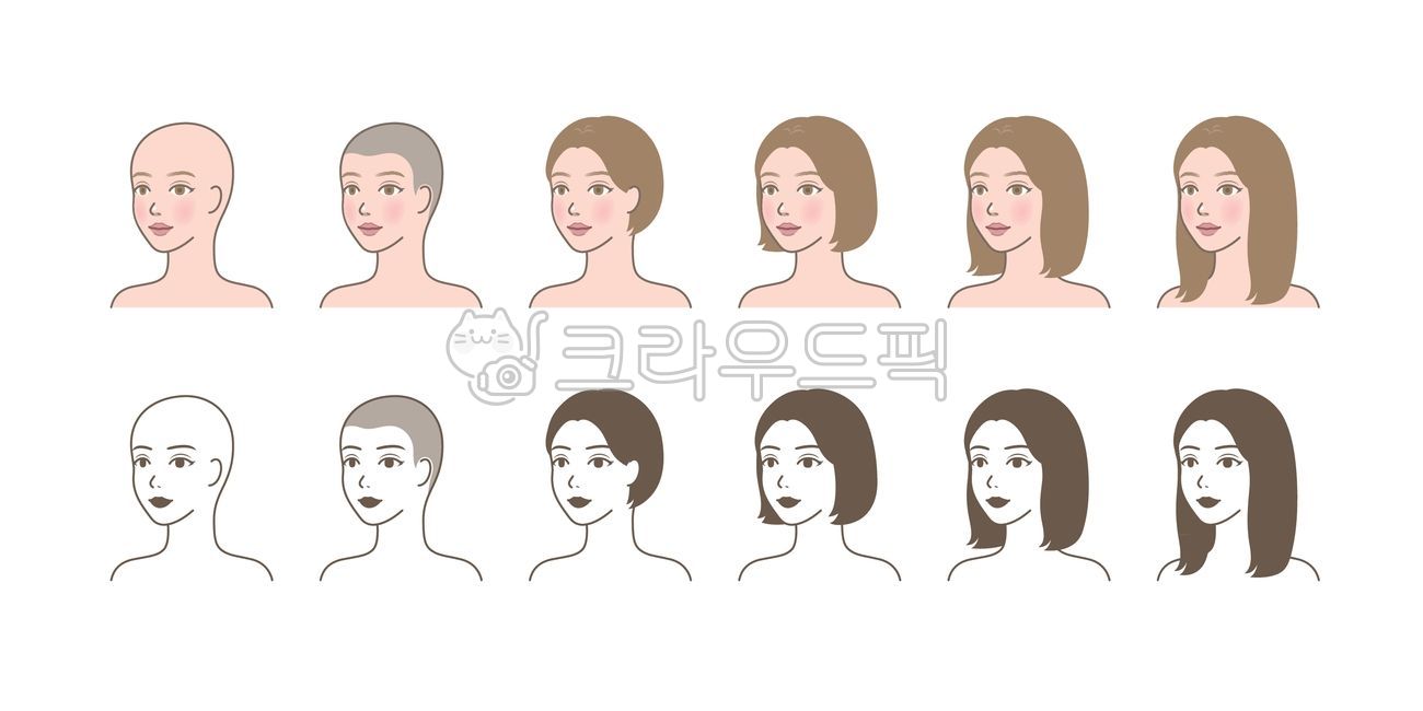 beauty,line,icon,Line illustration,Short hair,long,shot,head,beautiful,hair,character,bald head,middle step,female,graphic,raising,pretty,side,long hair,Character,change,profile,length,procedure,45 degrees,face,person,cultivate,short,illustration