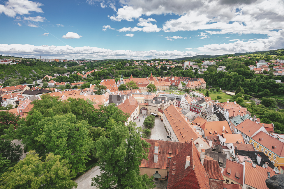 Foreign city scenery,scenery,summer,cloud,spring,unesco,sight,aerialview,europe,roof,nature,world cultural heritage,Gothic,Czech Republic,outdoors,Bohemia,red roof,Cesky Krumlov,landscape,foreign city