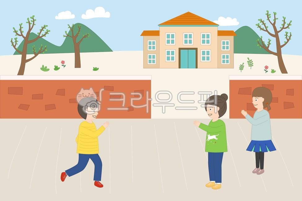 학교,신학기,입학,초등학교,초등학생,1학년,일학년,어린이,교육,학원,귀여운,웃음,미소,즐거운,학교생활,남자아이,여자아이,인사,하교,등교,담장,담,people,human,child,children,kid,student,school,그래픽,일러스트레이션,graphic,illustration