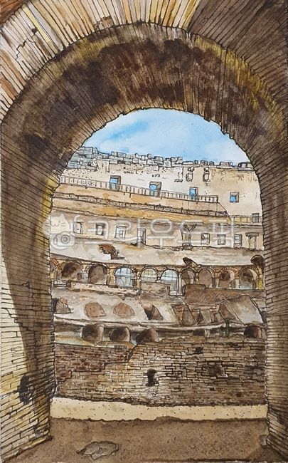 architecture,건축물,building,건물,로마,이태리,이탈리아,콜로세움,콜로세움내부,로마관광,로마유적지,관광,유럽,로마그림,유럽스케치,수채화