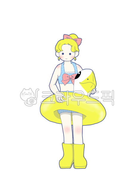 오리튜브,노랑소녀,여름,수영복,귀여운소녀,장화