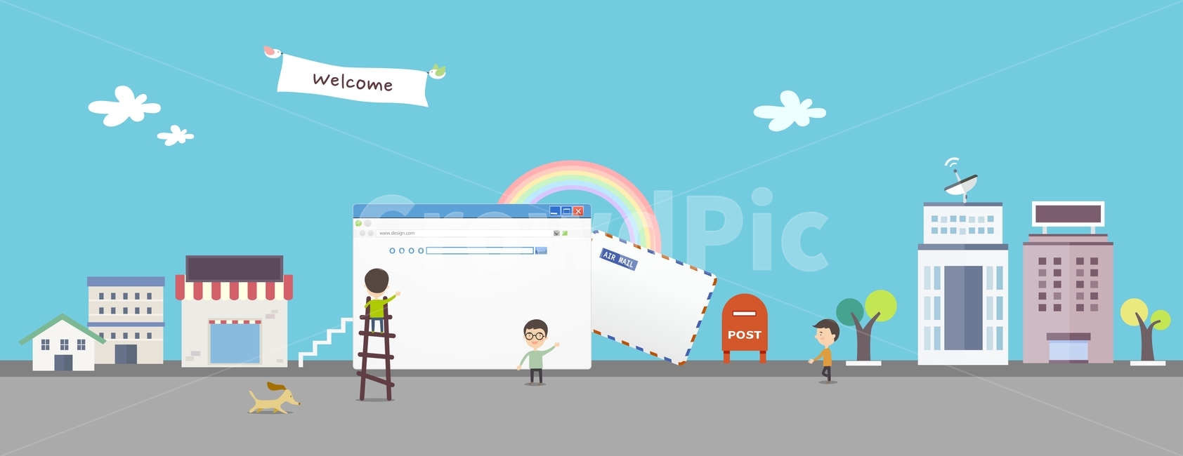 plane,cloud,post,flat background,flat,background,App background,illustration,communication,building