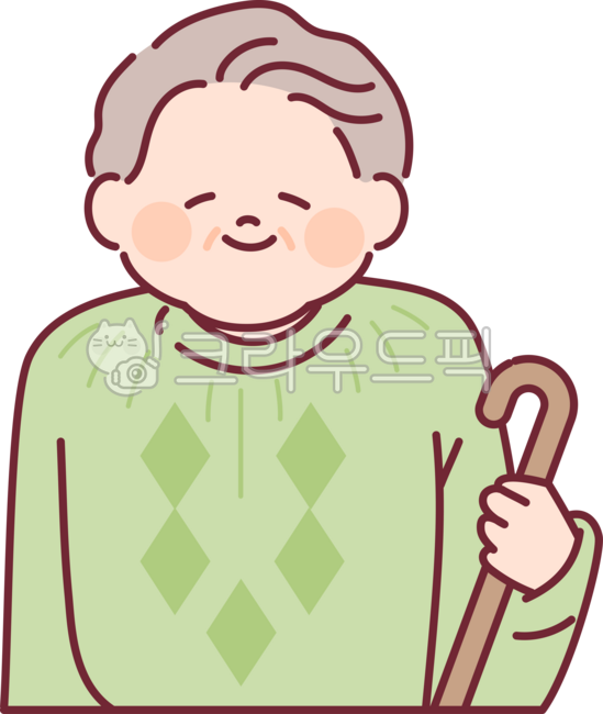 outline,cute,simple,simple,illustration,people,old,character,style,fashion,front,smile,pastel,grandfather,cane