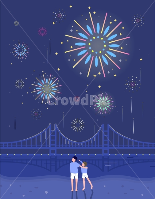 여름,여행,불꽃놀이,바다,광안리,밤바다,밤산책,불꽃축제,일러스트,힐링,휴가,축제,행사,festival,carnival,event,그래픽,일러스트레이션,graphic,illustration