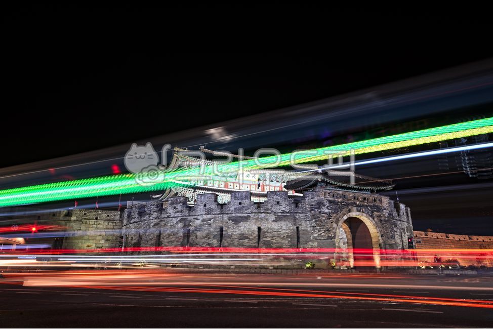 night view,door,world cultural heritage,long exposure,Janganmun Gate,Suwon Hwaseong Fortress,Suwon,Suwon night view,trajectory