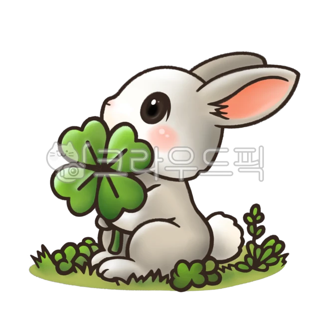 kawaii, cute, rabbit, bunny, clover, 사진,이미지,일러스트,캘리그라피 - DrawNDine작가
