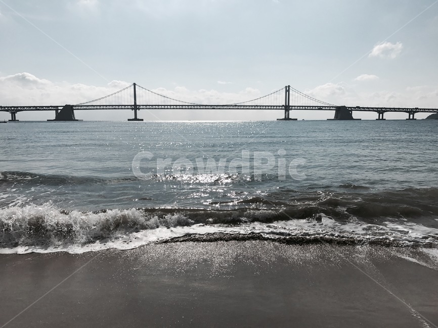 바다,부산,자연,대교,흐림,파도