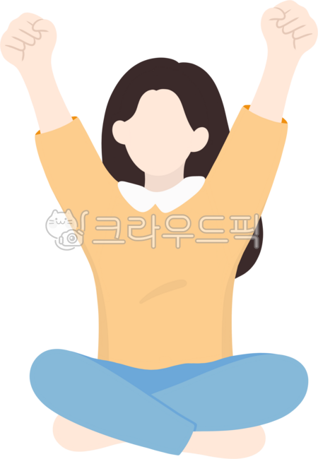 만세,만세하고있는,만세하는,사람,인물,여성,여자,일러스트,성취,성과,달성,승리,성공,만족,기쁨,환호,행복,응원,힘,화이팅,파이팅,두주먹,주먹을불끈,앉아있는포즈,앉아있는자세
