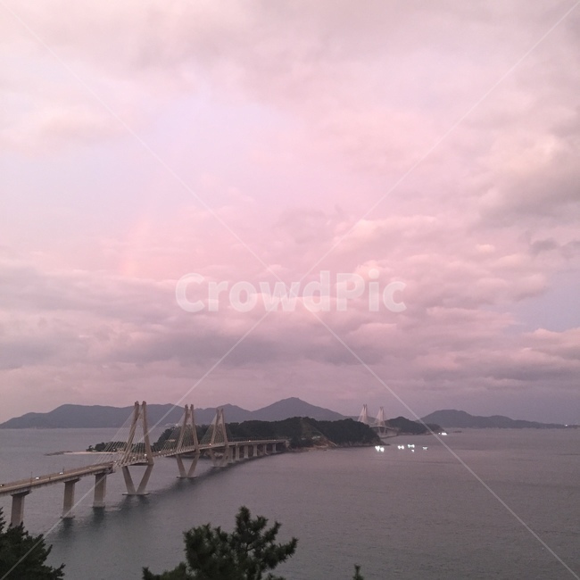 하늘,노을,구름,보라,분홍,무지개,감성,바다,거가대교,sky,pink,purple,sea,저녁하늘
