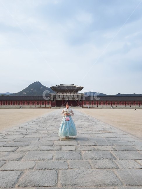 경복궁,한복,파란하늘,추억,궁궐