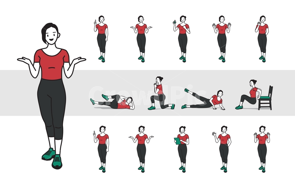 explain,Side leg raises,Deeps Bench,strong,work out,training,lunge,body,timer,character,Professional instructor,trainer,fitness,vector,female,sports,health,say,check,bicycle crunch,Health club,Active,person,illustration,coach