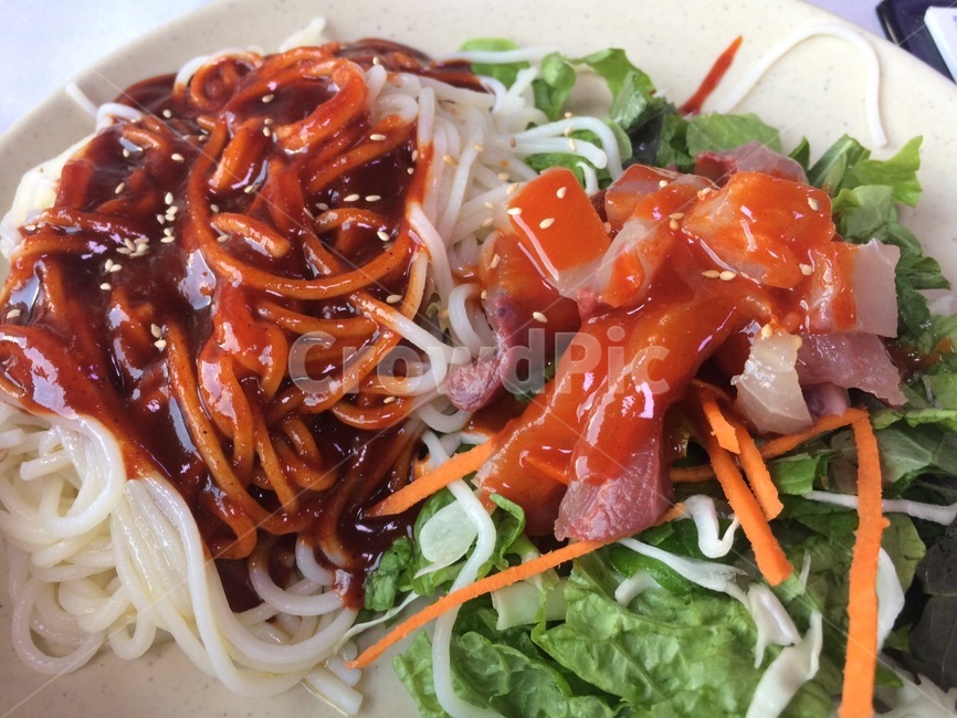 비빔국수,방어회,회국수,야채,음식,한식