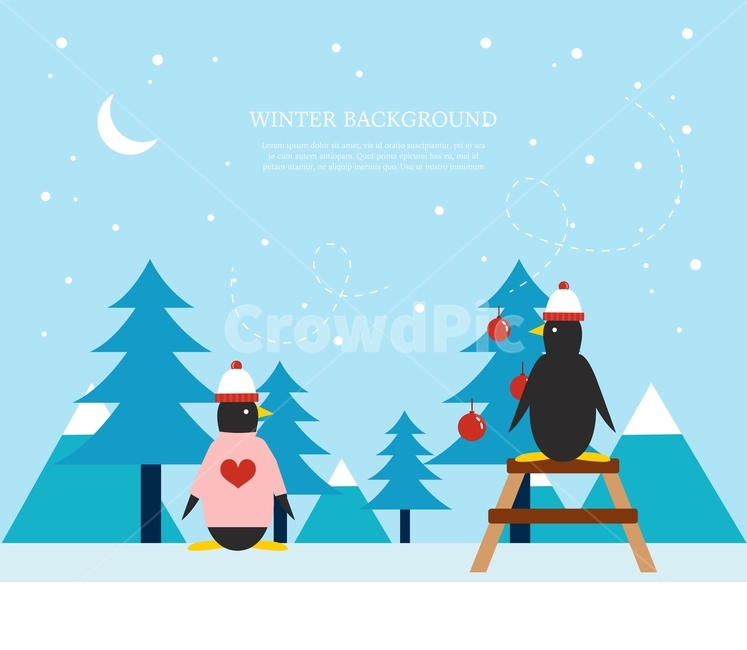 달,눈,트리,나무,펭귀,겨울,밤,겨울,계절,winter,season,그래픽,일러스트레이션,graphic,illustration