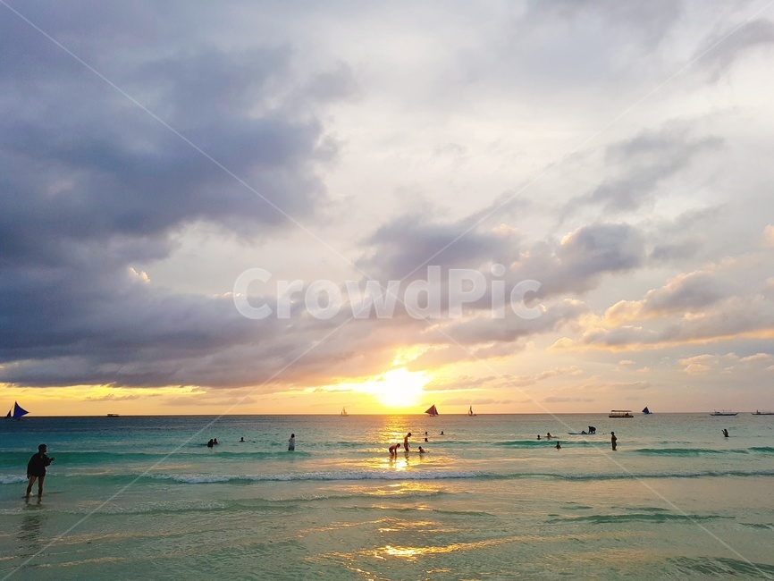 보라카이,일몰,바다,풍경,대칭,자연,풍경,nature,landscape,해변,바다,beach,sea,outdoors,옥외,sunlight,햇빛