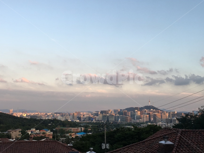 하늘,경치,자연,도시,지붕,구름