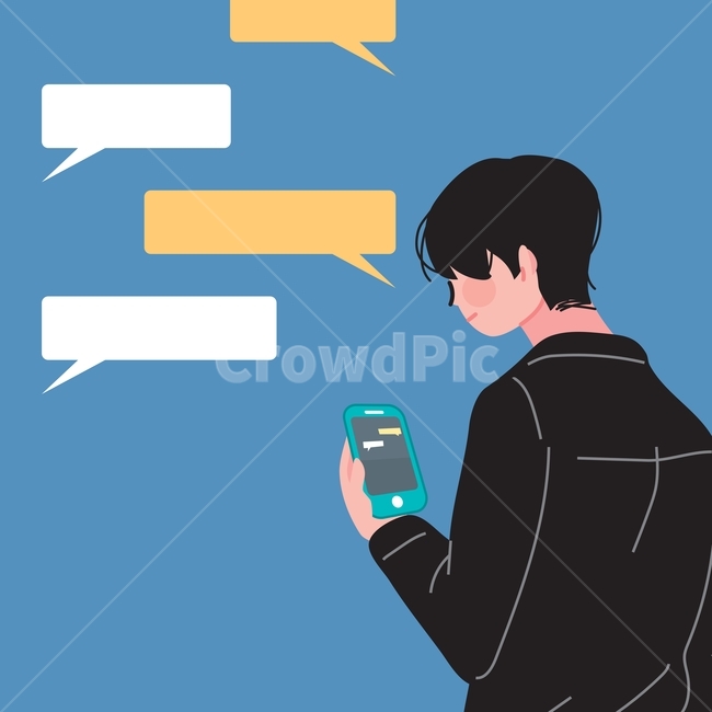 스마트폰,어플,채팅,대화,문자,문자메세지,메세지,말풍선,사람,인간,인물,젊은,현대,휴대폰,연락,카톡,어플리케이션,신세대,화면,일러스트,벡터,그림,상황,삽화,남자,그래픽,일러스트레이션,graphic,illustration