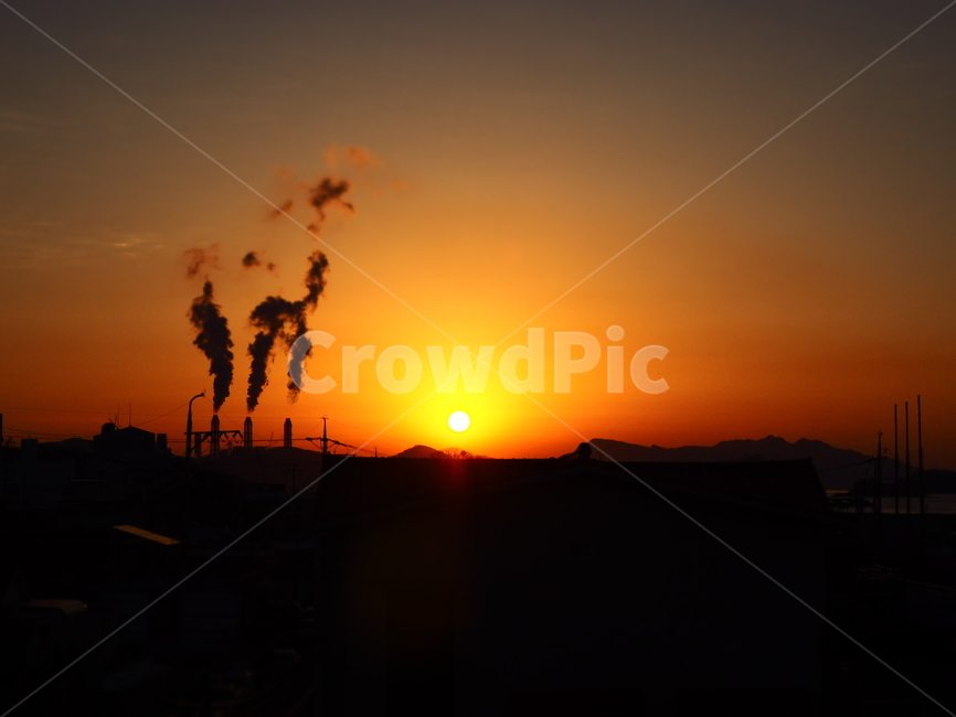 일출,연기,밝음,따뜻함,아침,실루엣,그림자,silhouette,shadow,산업,industry,industrial