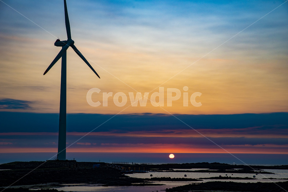 풍력발전기,풍차,sunset,일몰,제주,산업,industry,industrial