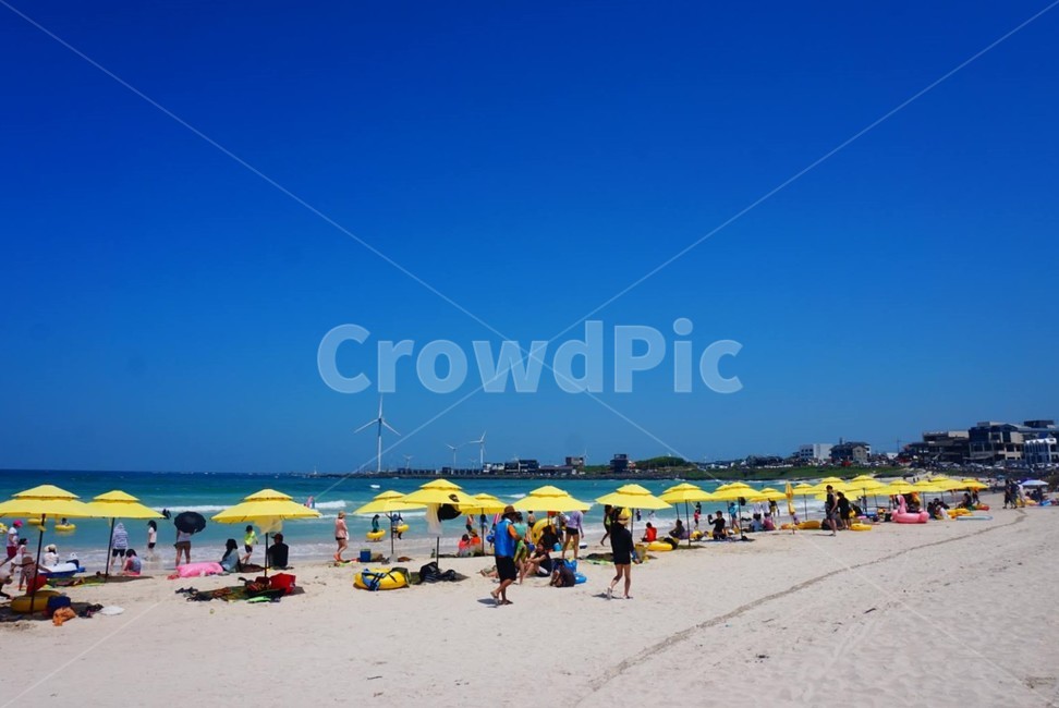 해변,노란파라솔,파라솔,바다,해안,백사장,해변,바다,beach,sea,사람들,대중,군중,other people,crowd