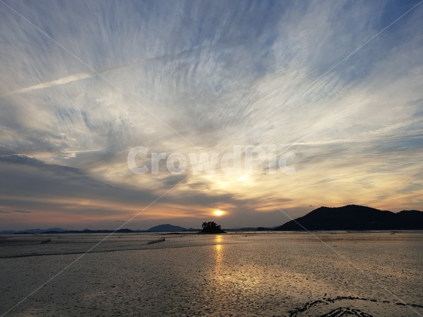 저녁,해질녁,갯벌,구름,노을,자연,풍경,nature,landscape,outdoors,옥외