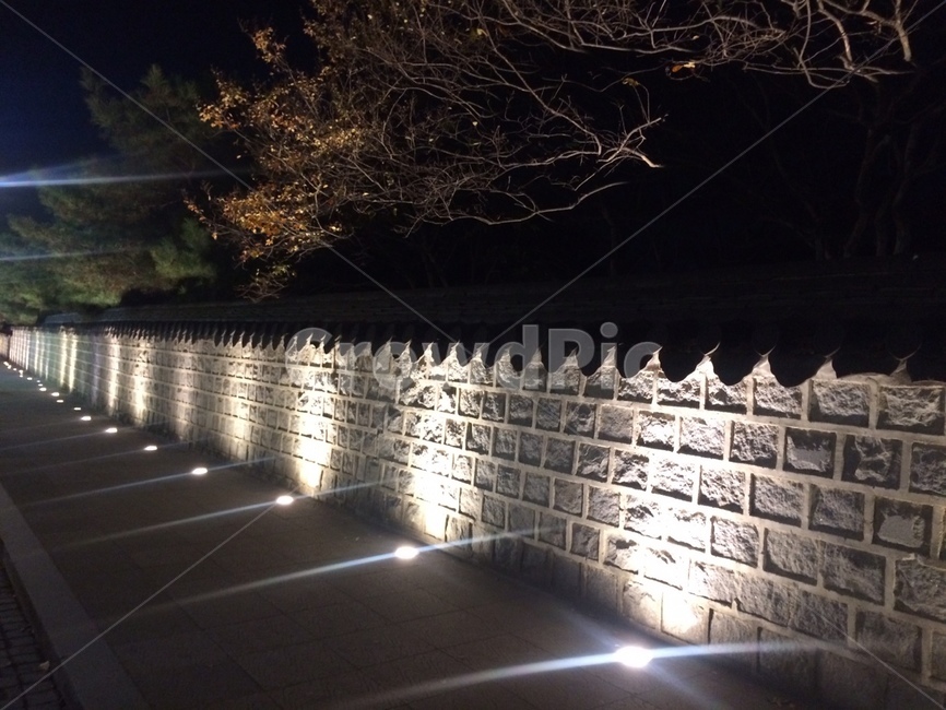 돌담,전통,조명,바닥조명,한옥,나무,한국전통,야경,밤,풍경,nightscape,night,landscape,handrail,난간,banister