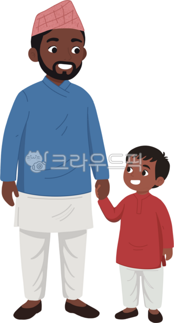 네팔,nepal,손그림,캐릭터,아빠,아들,전통의상,가족,가정