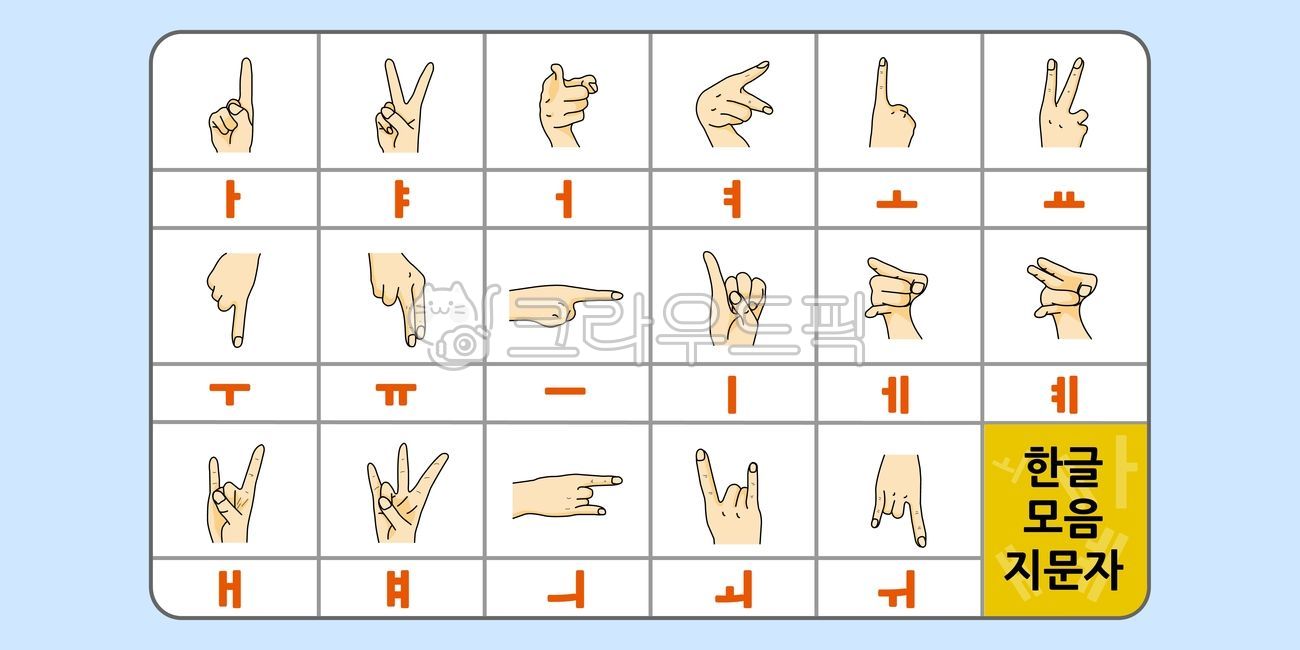 지문자, 손, 손일러스트, 모음, 모음지문자, 사진,이미지,일러스트,캘리그라피 - 이로운향기작가