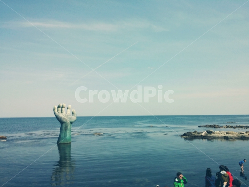 바다,sea,물,water,포항,호미곶,수평선,하늘,sky,동해,한국랜드마크,한국관광지,한국명소,korea landmark,korea tourist attraction,조각상,동상,석상,조형물,statue,bronze statue,stone statue