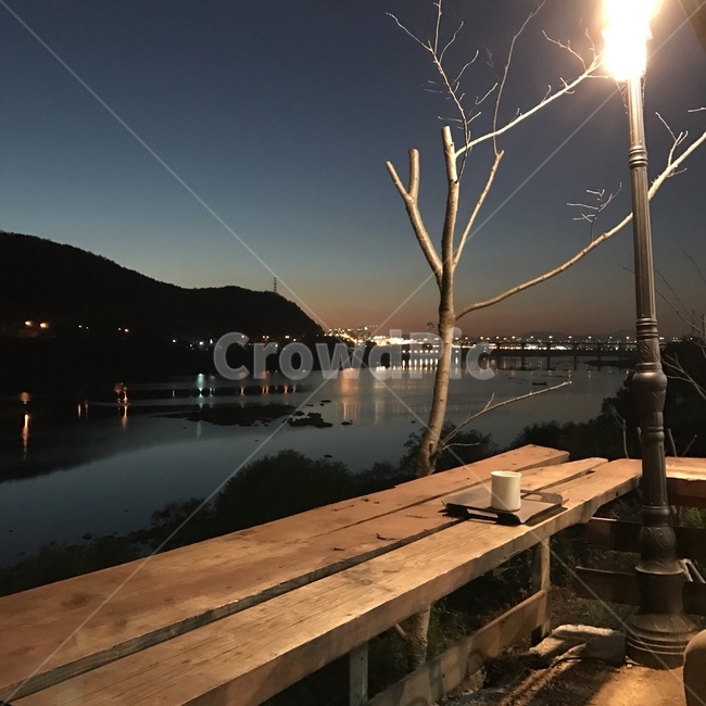 강,팔담땜,감성,커피,가로등,야경,리버뷰,리버,river,riverview,댐,나무,풍경,landscape,water,물,waterfront,워터프론트