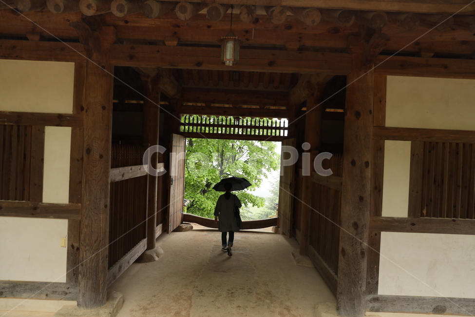 부석사,대문,사찰,녹음,비,우중,입구,나무,초록,한국전통,한국문화,korean traditional,korean culture,사람,인물,인간,human,person,여성,여자,woman,female,lady,비,비오는날,rain,rainy