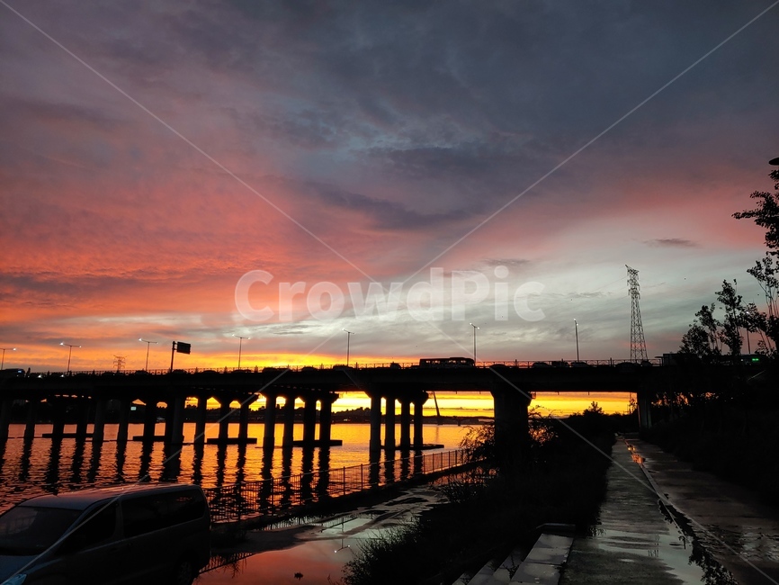 한강,노을,저녁,해질녘,도로,water,물,waterfront,워터프론트,bridge,다리,building,건물,port,pier,교각