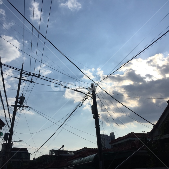 구름,전봇대,전기줄,오후,풍경