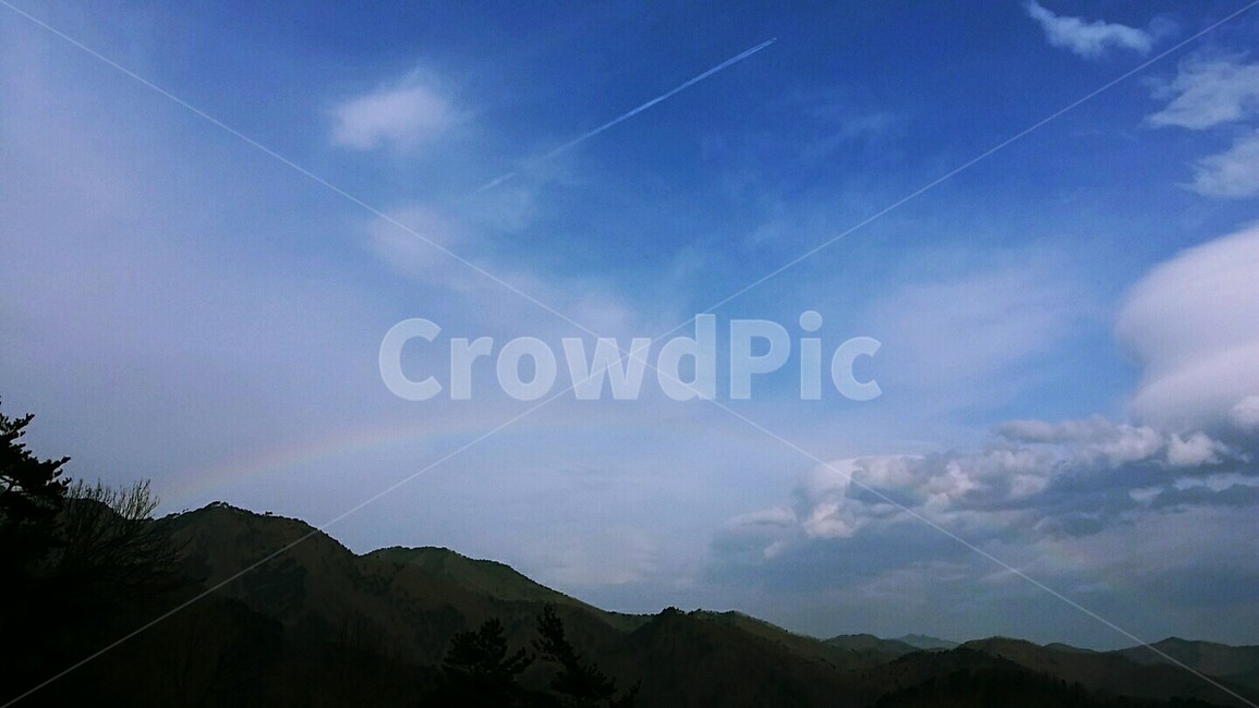 무지개,맑은,하늘,rainbow,자연,풍경,구름,비온뒤,깨끗한,산