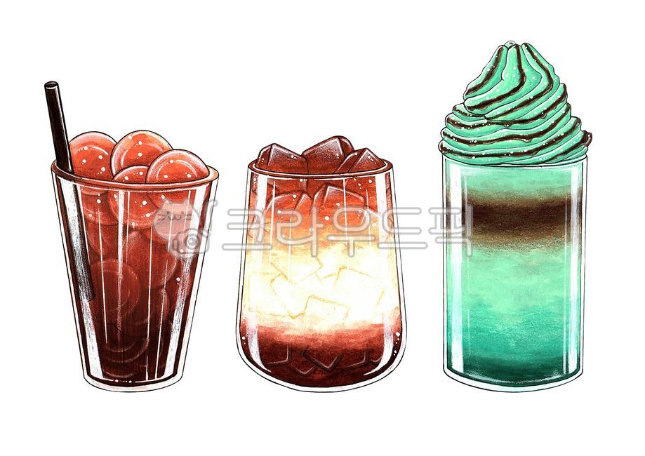 아이스커피,아메리카노,카페모카,민트초코라떼,커피,coffee,drink,illustration,일러스트레이션,일러스트