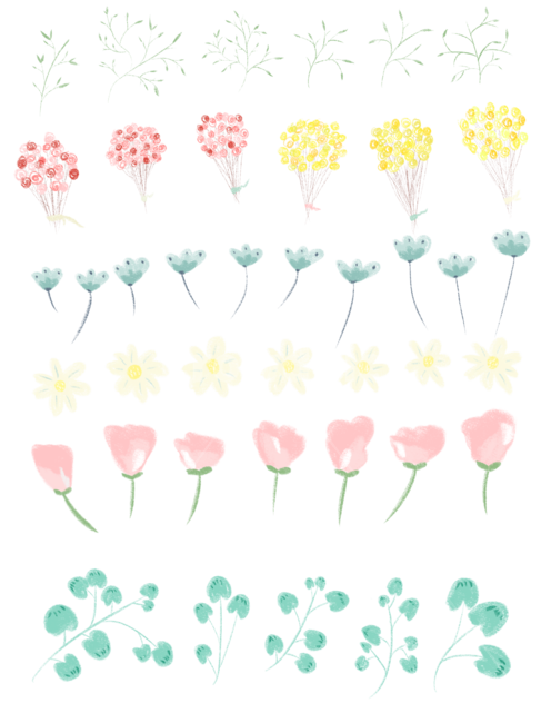 꽃,꽃일러스트,잎파리,손그림,감성적인,일러스트,장미,꽃다발,illustration,drawing,flower,누끼,remove background