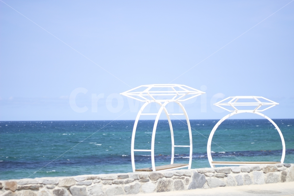 sky,waves,bench,nature,ring,chair,concept,sculpture,water,sea,summer,summer resort,Gangwondo,photo zone,blue,photo spot,beach,vacation,travel,Gangneung,wind