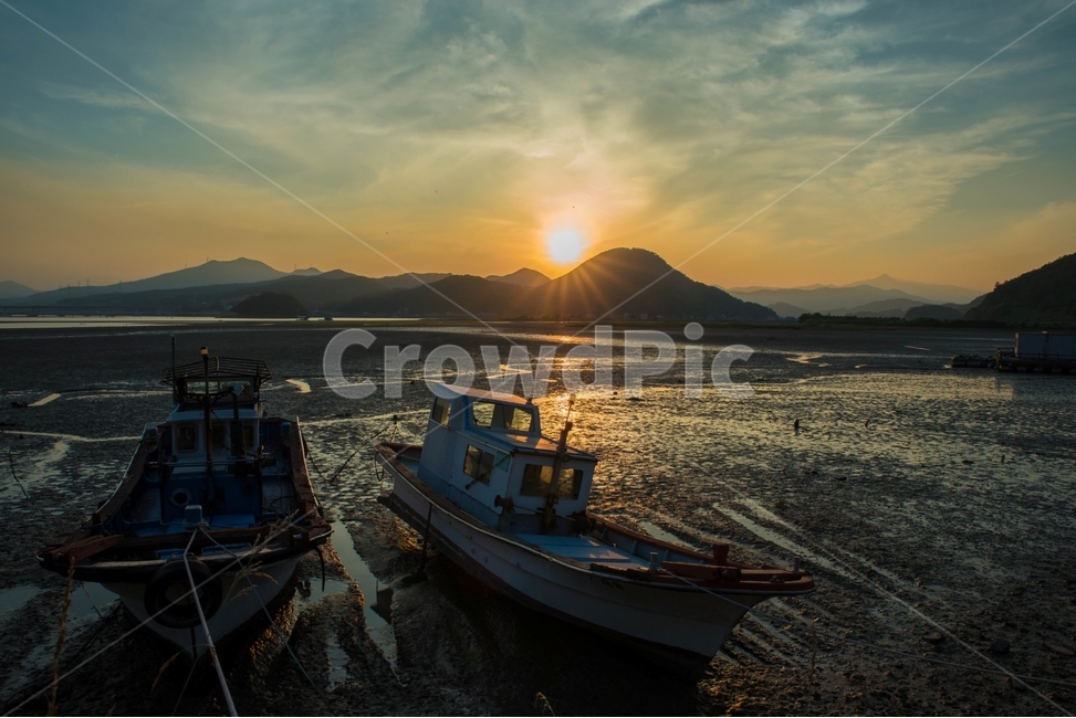 하동,하동포구,노을,일몰,갯벌,어선,자연,풍경,nature,landscape,해변,바다,beach,sea,교통,교통수단,traffic,transportation,watercraft,선박,vehicle,차량,boat,보트