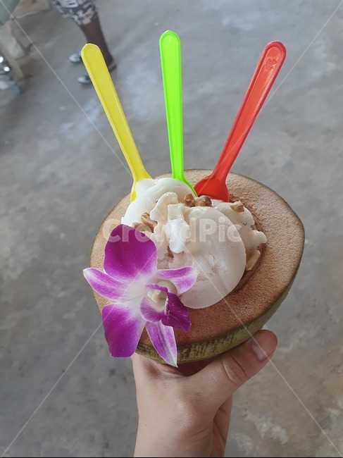 코코넛,코코넛아이스크림,아이스크림,태국아이스크림,여행음식,꽃,여름,시원한
