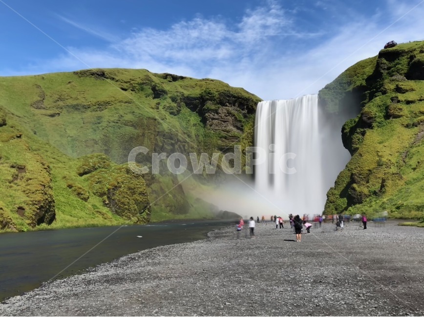 폭포,아이슬란드,물,장노출,자연,waterfall,river,화산,rainbow,무지개,하늘,구름