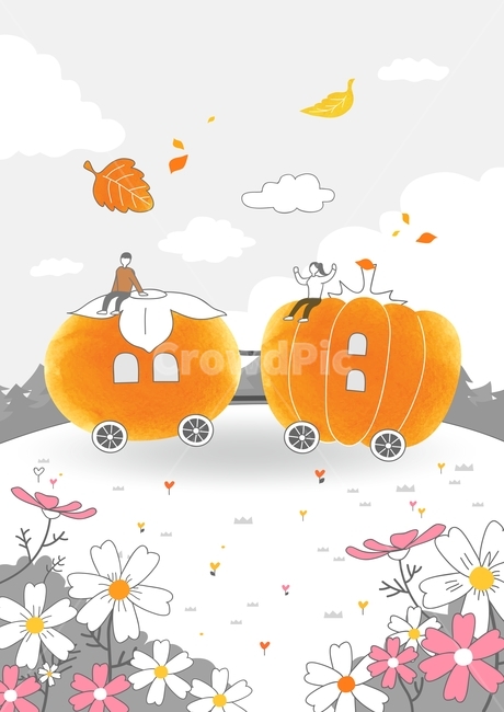 낙엽,코스모스,꽃,호박,커플,휴가,여행,관광,가을,라인일러스트,스케치,드로잉,가을,계절,fall,autumn,season,그래픽,일러스트레이션,graphic,illustration