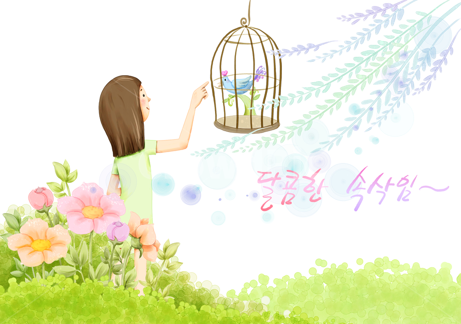 소녀,어린이,사랑,love,꽃,봄,자연,감성,여름,이벤트,고백,발렌타인,화이트데이,성년의날,생활,여성,휴식,휴가,포즈,패션,삽화,일러스트,동화,장미,새,새장,나비,사람,인물,인간,human,person,그래픽,일러스트레이션,graphic,illustration