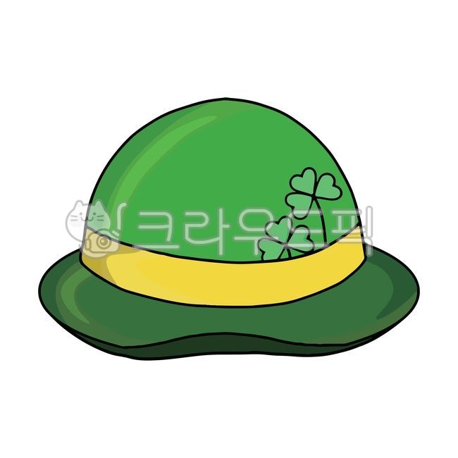 레프러콘,성패트릭스데이,모자,탑햇,초록색,클로버,세잎클로버,행분,노랑색,띠,밴드,둥근,벡터,일러스트,클립아트,디자인,그래픽,귀여운,바이브,느낌