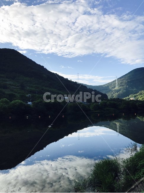 반사,산,구름,자연,나무,자연,풍경,nature,landscape,outdoors,옥외,mountain