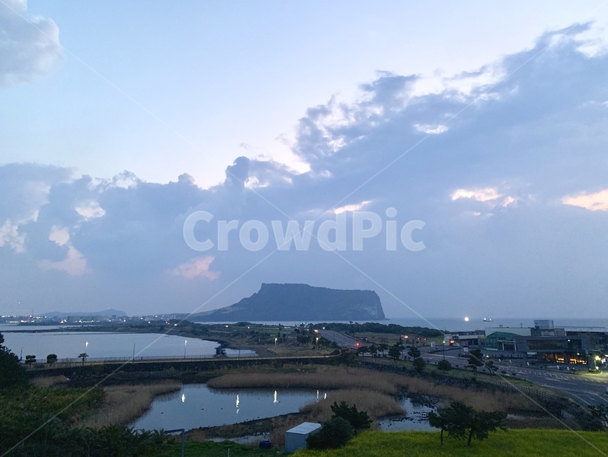 제주도,성산일출봉,일출,새벽,구름,자연,일몰
